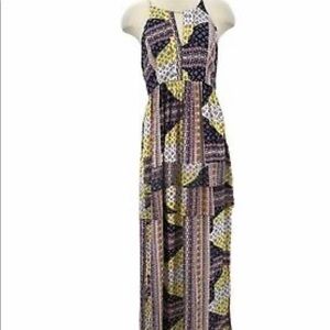 BCBGeneration Tiered Maxi Dress Blocked Ditsy Floral